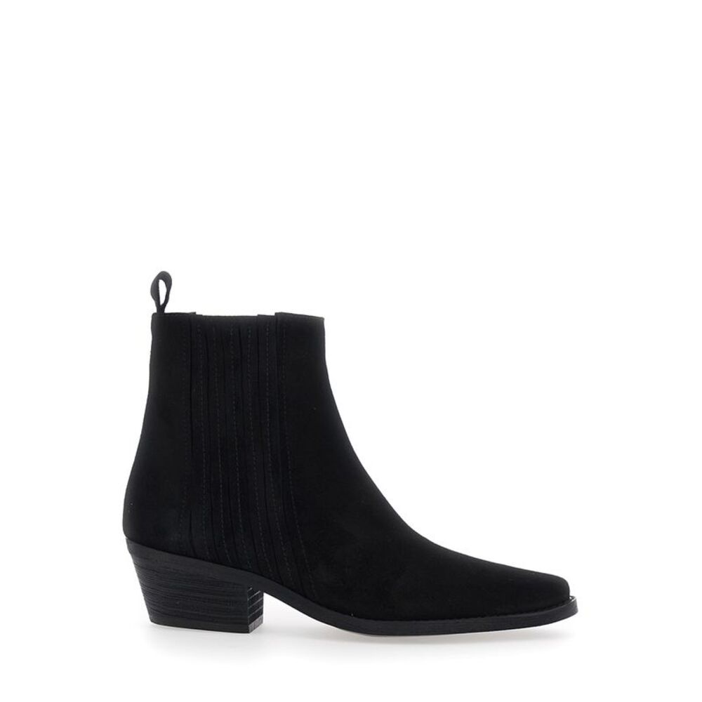 Pollini Women Black Suede Heeled Ankle Boots For Women